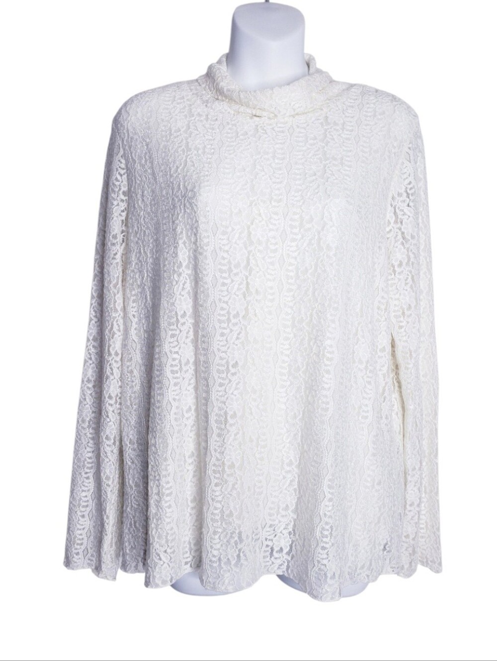 J. Jill Cream Lace Floral Mock Neck Stretch Long Sleeve Blouse Women's Size XL